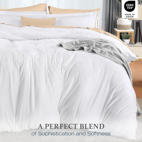 Duvet Cover Queen, 3 Piece Cotton Like Polyester with Zipper Closure, White