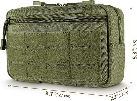 FRTKK Tactical Molle Admin Pouch Utility Laser Cut EDC Tool Pouch Bag Horizontal Modular Pouches Include US Flag Patch and Keychain