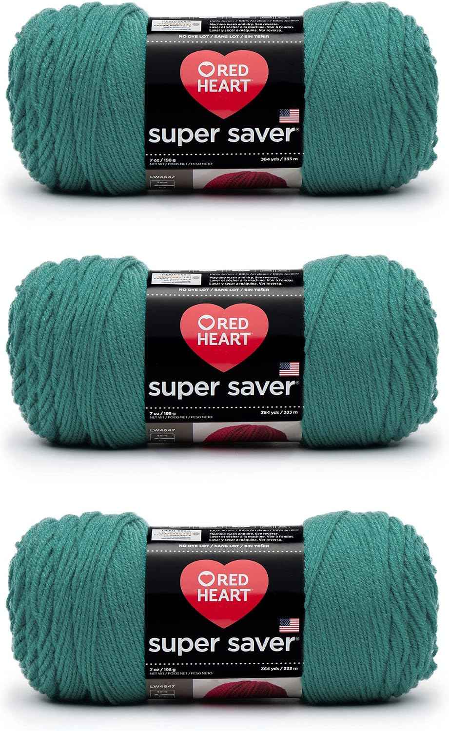 Red Heart Super Saver Yarn for Crocheting & Knitting, Jade, 3-Pack