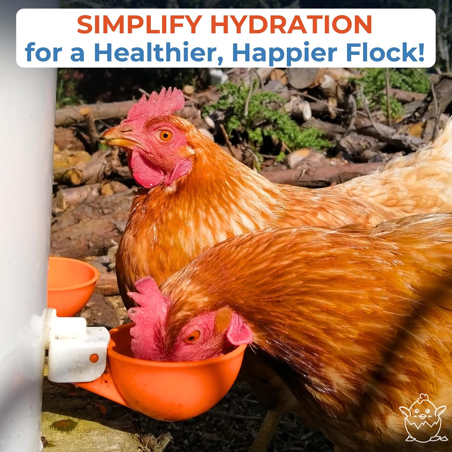Lil'Clucker Large Automatic Chicken Waterer Cups | Chicken Water Feeder Suitable for Chicks, Duck, Goose, Turkey and Bunny | Poultry Water Feeder Kit (Orange, 8-Pack)