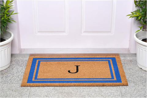 Calloway Mills 152971830J Blue Border 18" x 30" Monogram Doormat (Letter J)