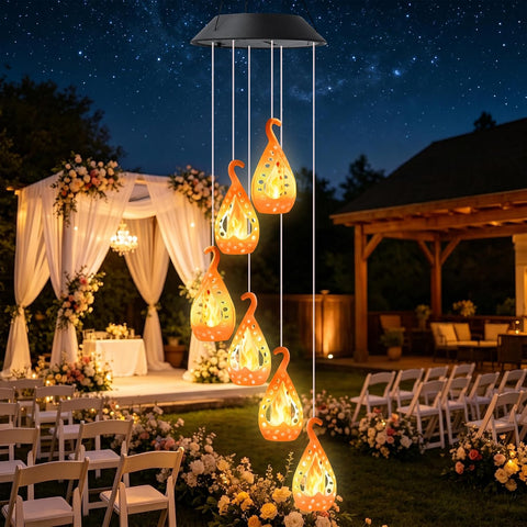 Toodour Solar Wind Chime, Hanging Flame Wind Chimes, LED Decorative Mobile