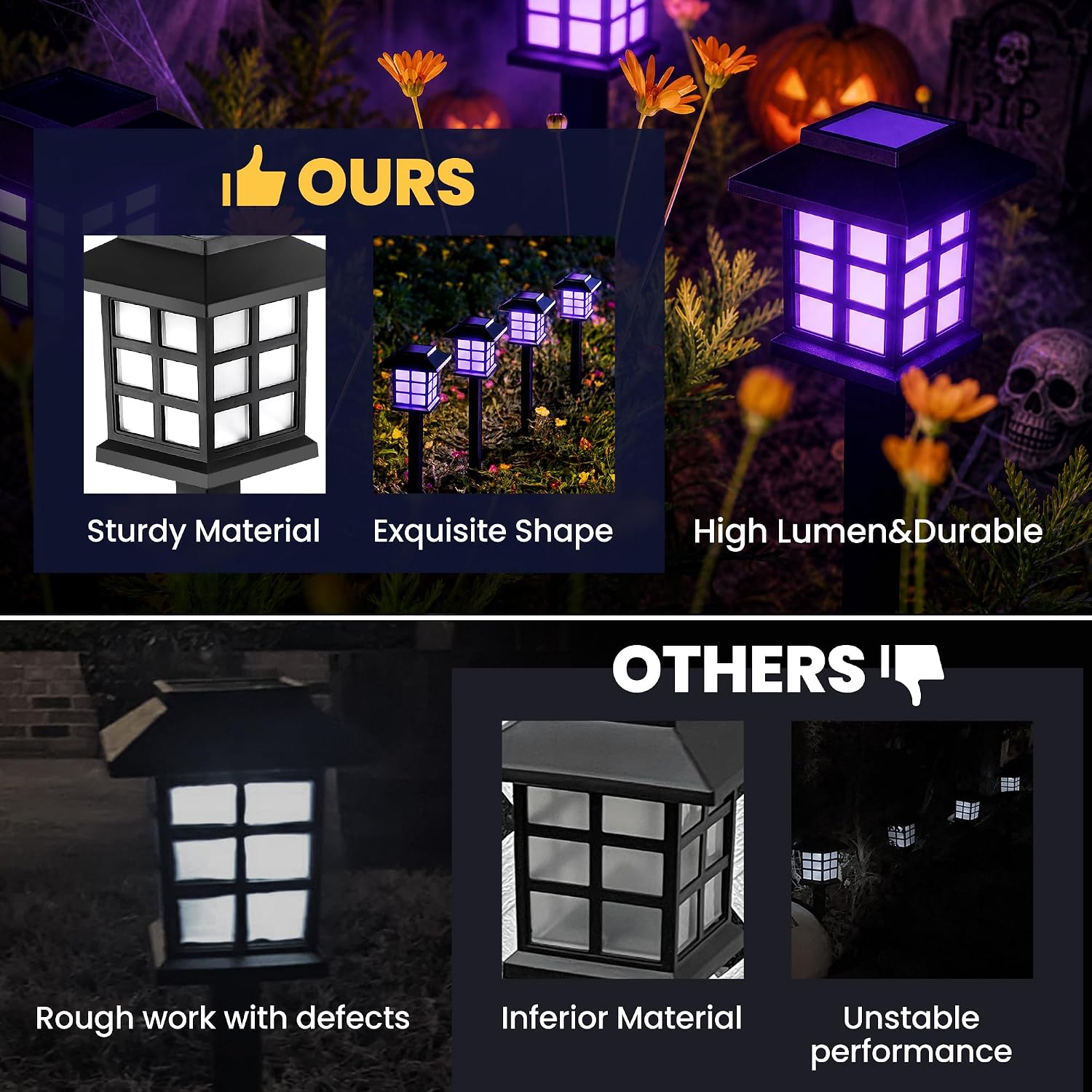 GIGALUMI Halloween Solar Lights Outdoor,12ps Purple Halloween Decorations.