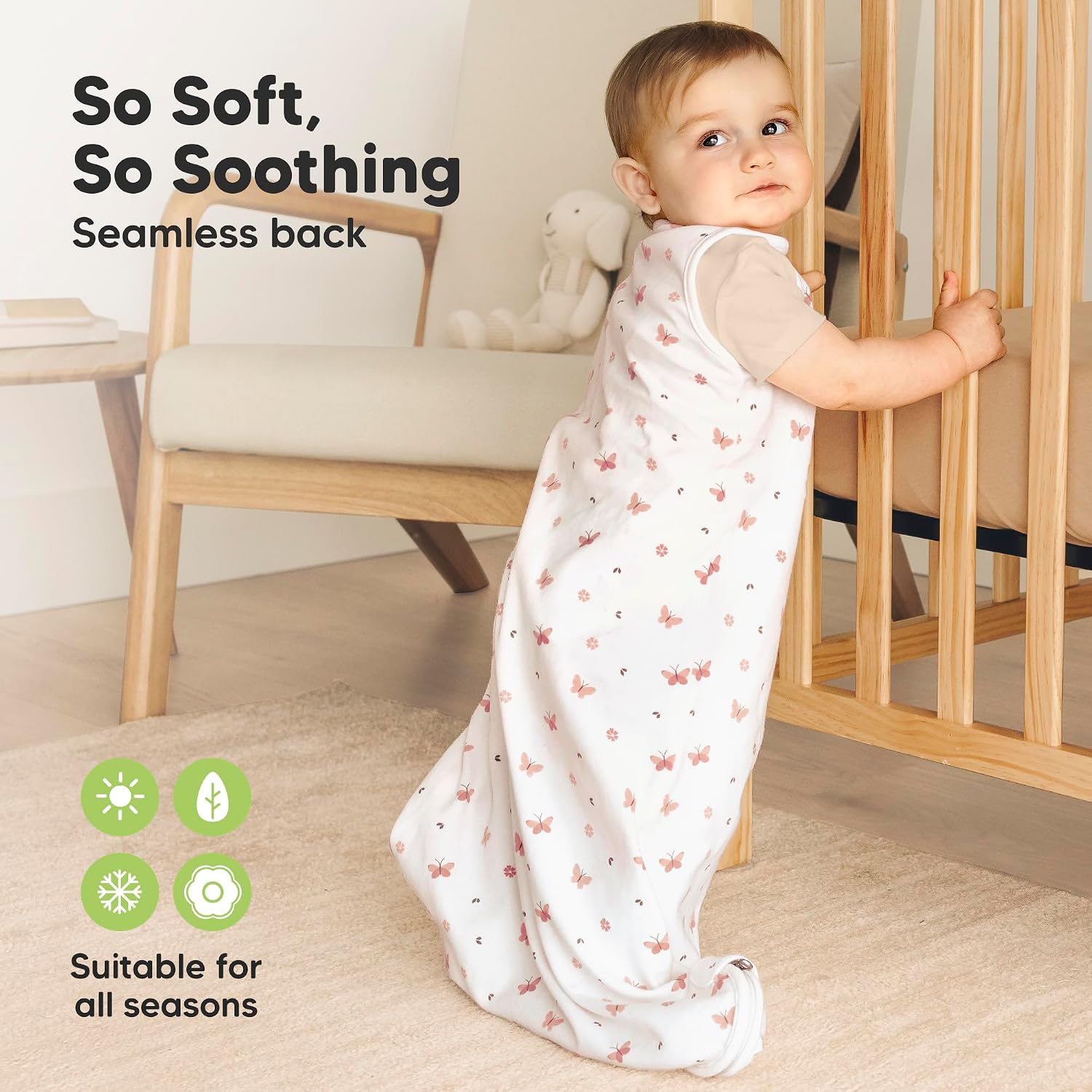 2-Pack Organic Baby Sleep Sacks, 100% Cotton 0.5TOG (Butterflies, 6-18M)