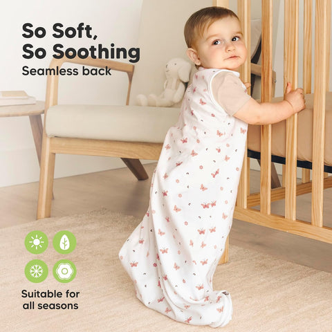 2-Pack Organic Baby Sleep Sacks, 100% Cotton 0.5TOG (Butterflies, 6-18M)