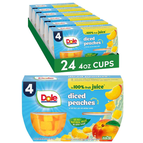 Dole Fruit Bowls Diced Peaches in 100% Juice Snacks, 4oz 36 Total Cups, Gluten & Dairy Free, Bulk Lunch Snacks for Kids & Adults | In 100% Juice Snacks, Gluten & Dairy Free, Bulk Lunch Snacks for Kids & Adults