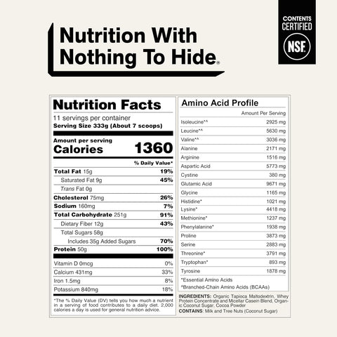 NAKED Chocolate Mass Gainer - All Natural Weight Gainer Protein Powder - 8lb Bulk, NSF Certified, GMO Free, Gluten Free & Soy Free. No Artificial Ingredients - 1,360 Calories