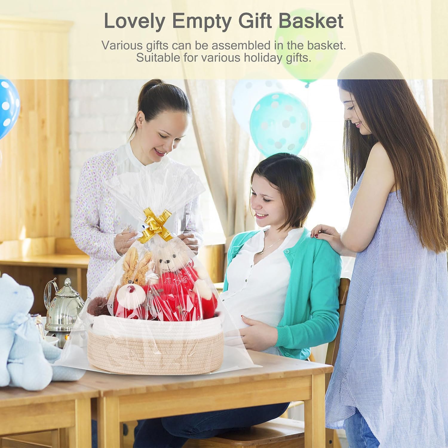 Small Woven Gift Basket with Bag & Ribbons, Beige