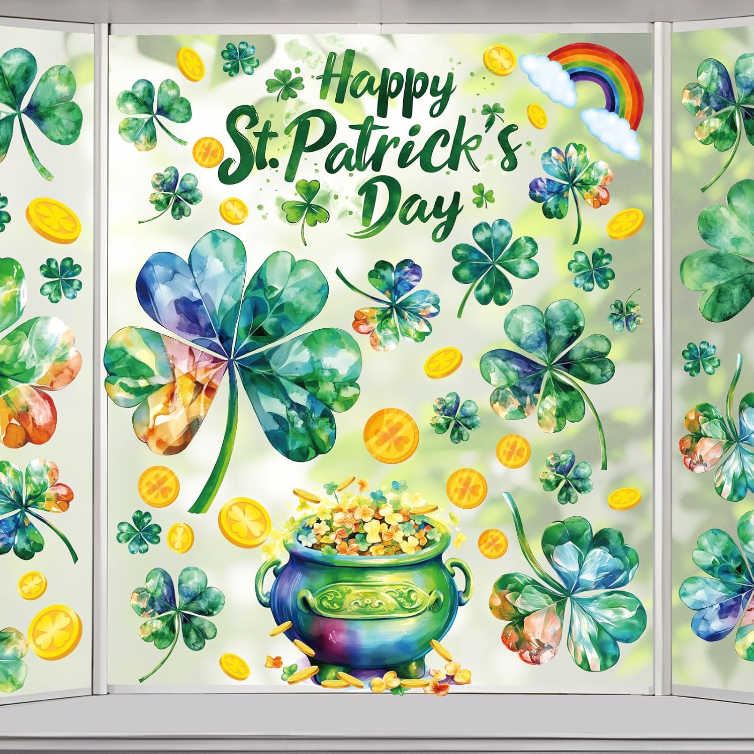 St Patricks Day Window Clings for Glass Windows Clover Shamrock Decorations