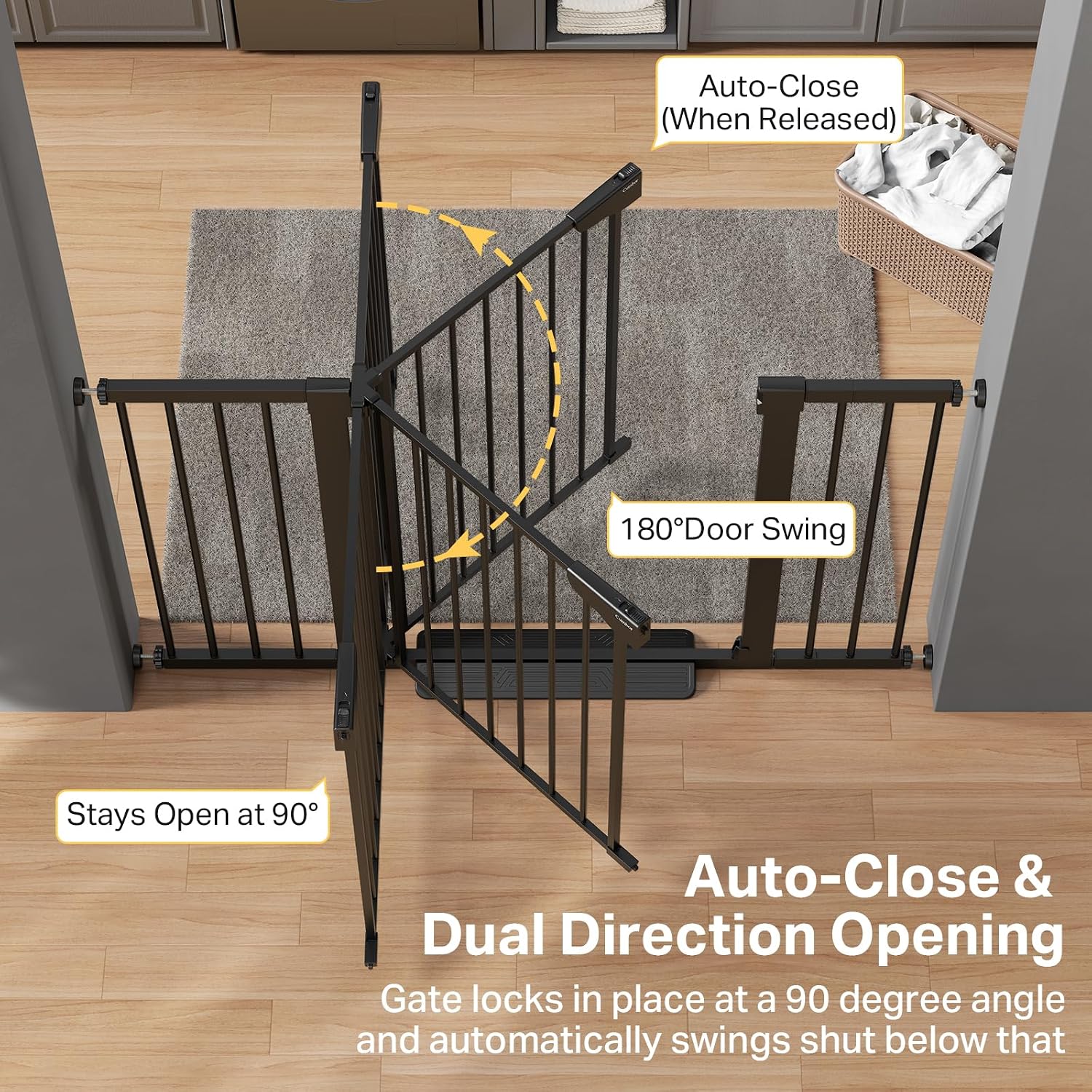 Cumbor 29.7-51.5 in Extra Wide Baby Gate for Stairs, Dog Gate Indoor Black