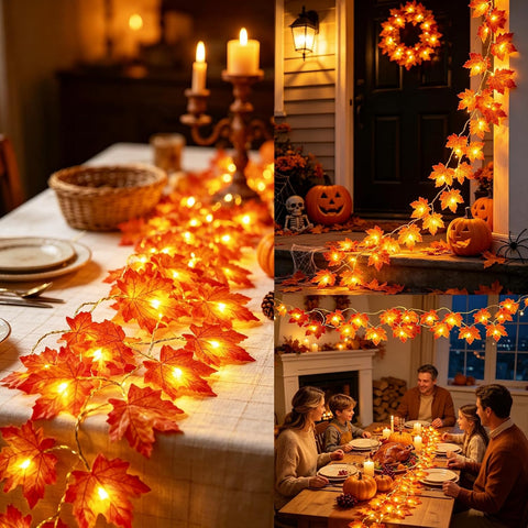 Timer&3 Pack Halloween Fall Decor 30Ft Fall Garland with Lights 60LED
