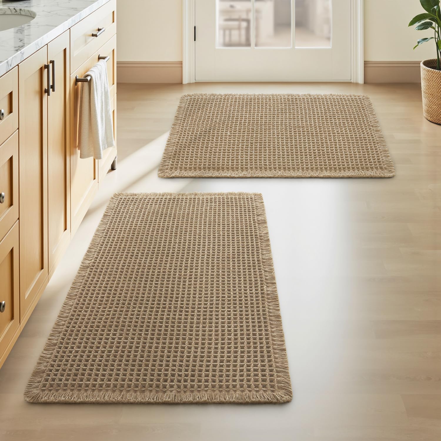 Upgraded Waffle Bath Mat Set of 2 Absorbent Non Slip Bathroom Mat 18" x 30"