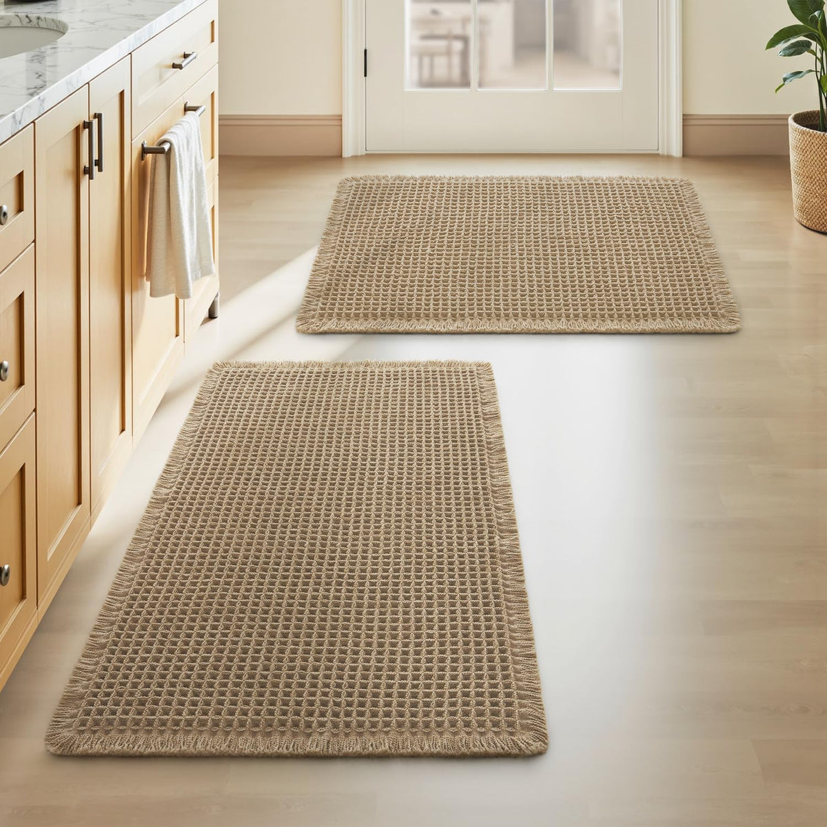 Upgraded Waffle Bath Mat Set of 2 Absorbent Non Slip Bathroom Mat 18" x 30"