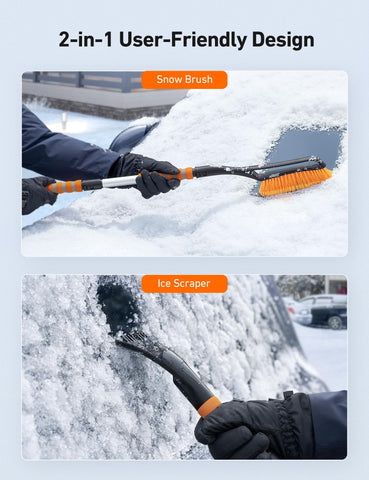 AstroAI 40" Snow Brush and Ice Scrapers for Car Windshield, Detachable Snow Scrapers with Ergonomic Foam Grip for Cars, Trucks, SUVs (Heavy Duty ABS, PVC Brush, Orange)