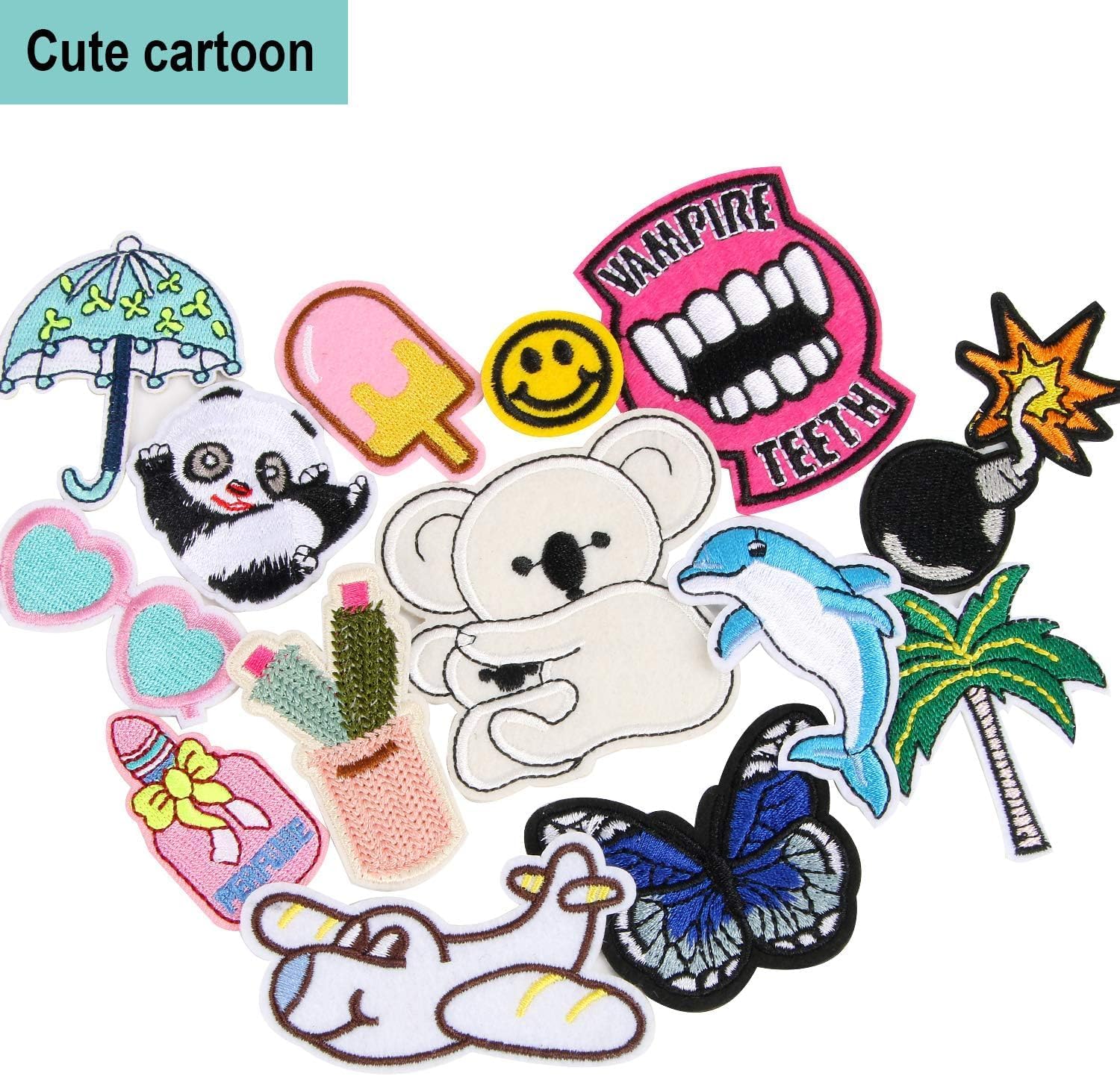 AUGSUN 36Pcs Random Assorted Iron on Patches for Clothing Sew Applique