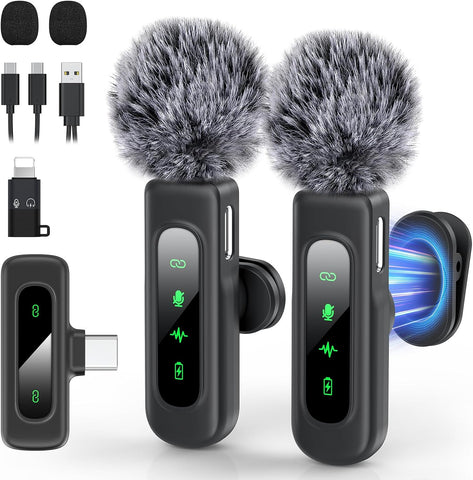 Wireless Microphone for iPhone & Android, 2-Pack Mini Lavalier Mic