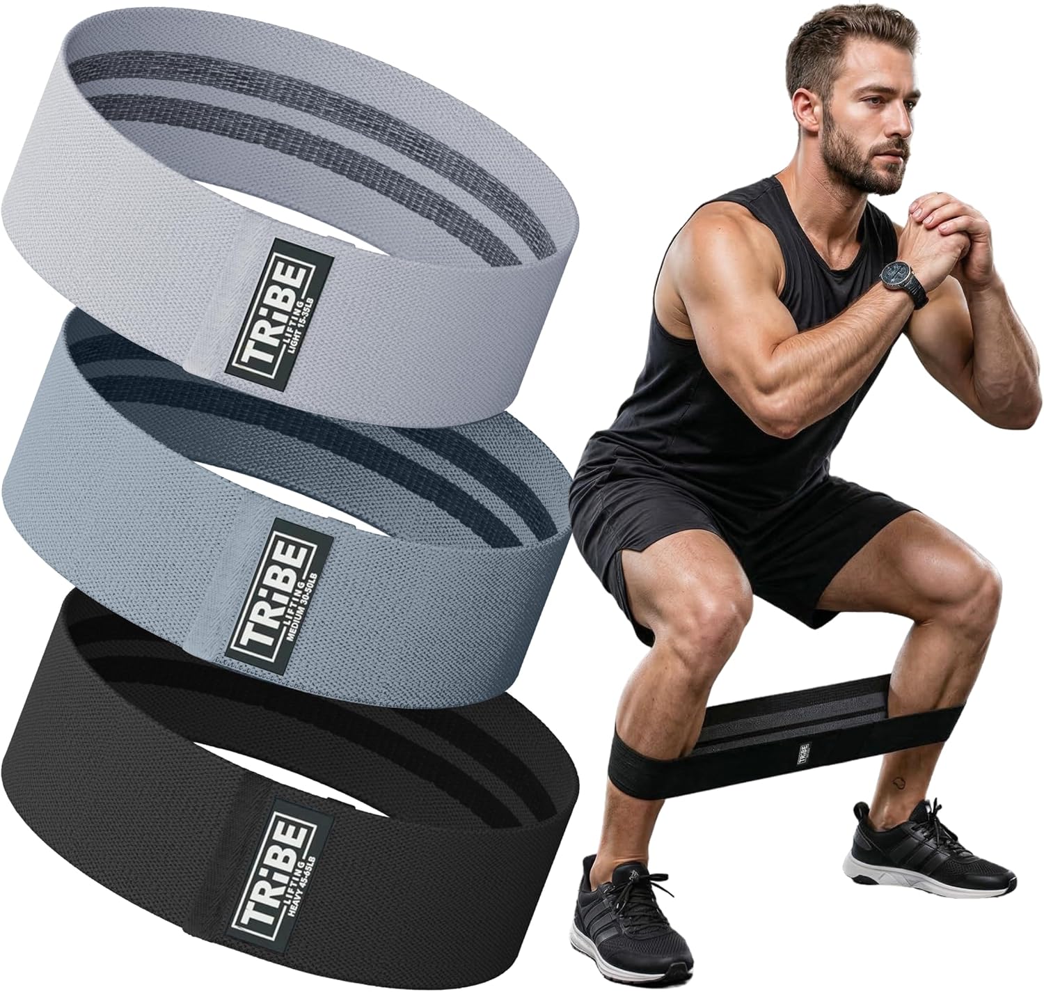 Fabric Resistance Bands for Working Out, 3-Pack for Legs and Glutes