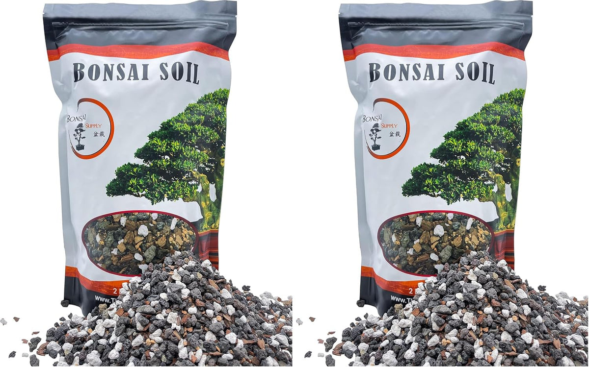 Bonsai Soil All Purpose Mix | Fast Draining Pre Blend (2 Quart Bag) Plant | Pumice, Lava, Calcined Clay and Pine Bark ● Potting Pre Mixed Bonsai Plant Soil Mixture By The Bonsai Supply (Pack of 2)