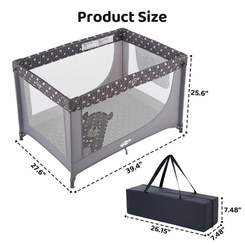 Pamo Babe Pack and Play Portable Crib Baby Playpen Foldable Playard for Infant Toddler with Mattress Pad, Lightweight Unisex Travel Crib Gray