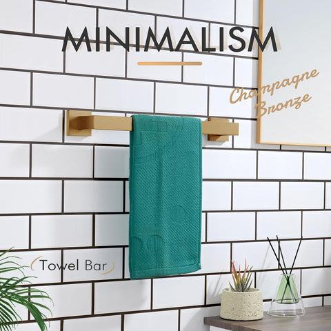 KOKOSIRI 16-Inch Towel Bar for Bathroom Wall Kitchen Towels Holder Wall Mount SUS304 Stainless Steel Towel Rack, Champagne Bronze B4003CPG-L16