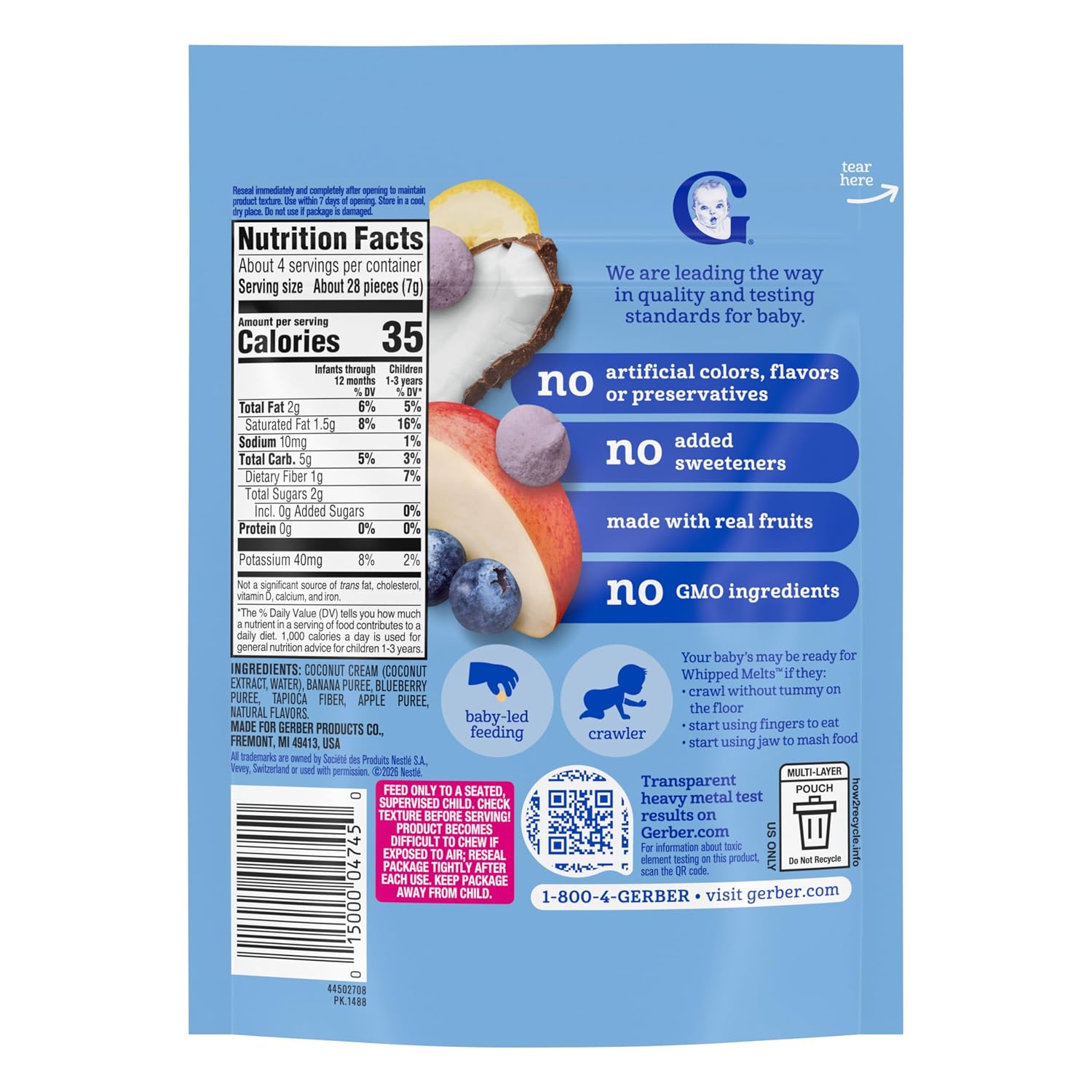 Gerber Stage 3 Banana Apple Blueberry Whipped Melts, 1 Oz, 7 Pack