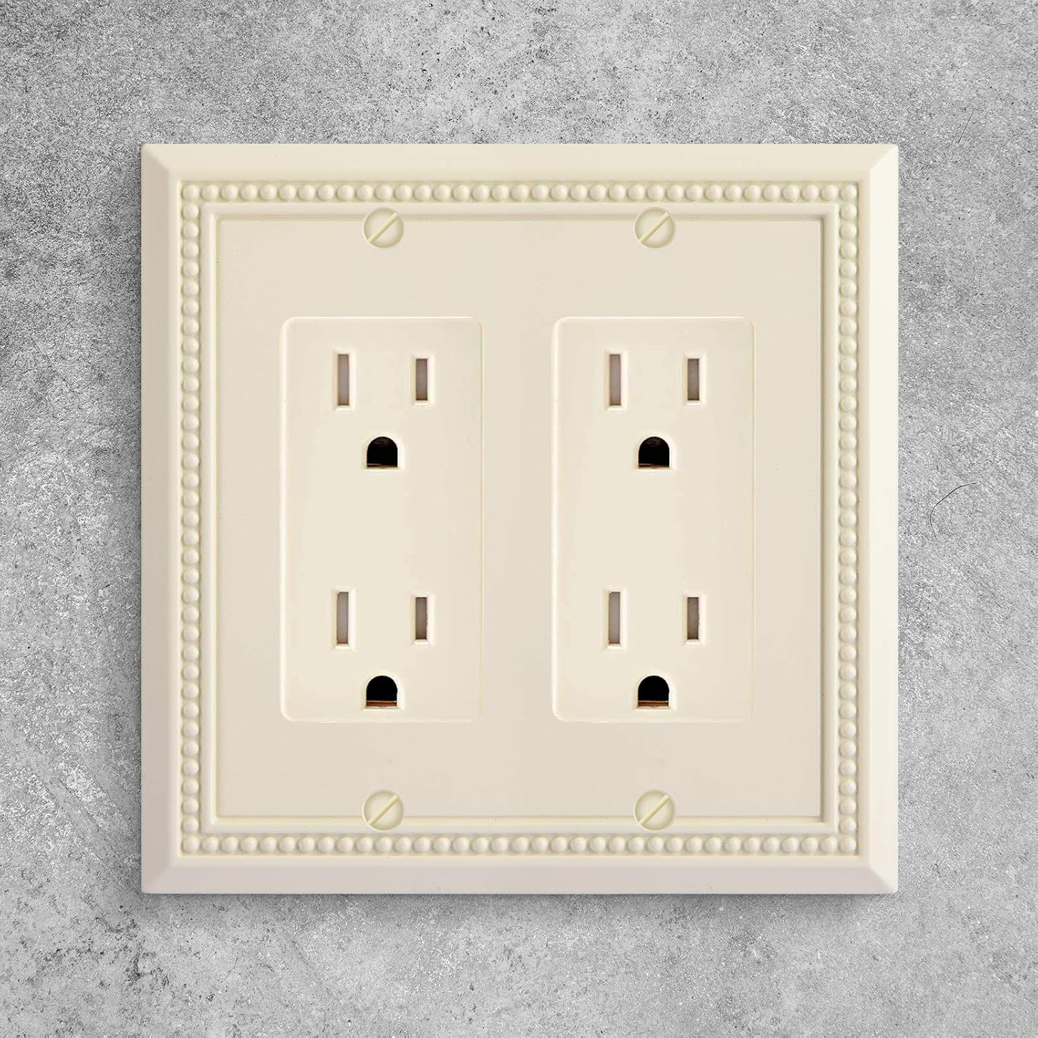 Henne Bery Sunken Pearls Heavy Duty Decorative Wall Plate Switch Plate Outlet Cover, Durable Solid Zinc Alloy (Double Decorator, Light Almond)