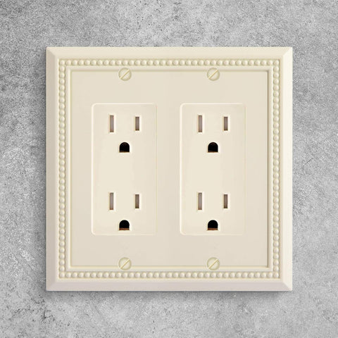 Henne Bery Sunken Pearls Heavy Duty Decorative Wall Plate Switch Plate Outlet Cover, Durable Solid Zinc Alloy (Double Decorator, Light Almond)
