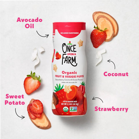 Once Upon a Farm Organic Baby Fruit & Veggie Puffs Strawberry, Coconut & Sweet Potato, 1.5oz