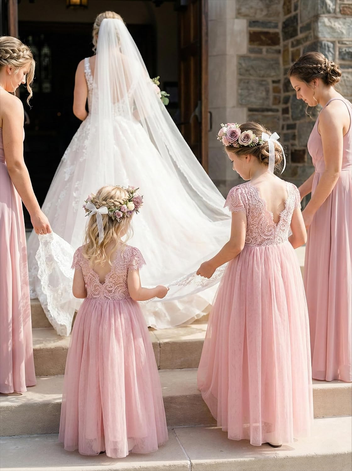 2Bunnies Girl Paisley Lace Back A-Line Straight Tutu Tulle Party Flower Girl Dress