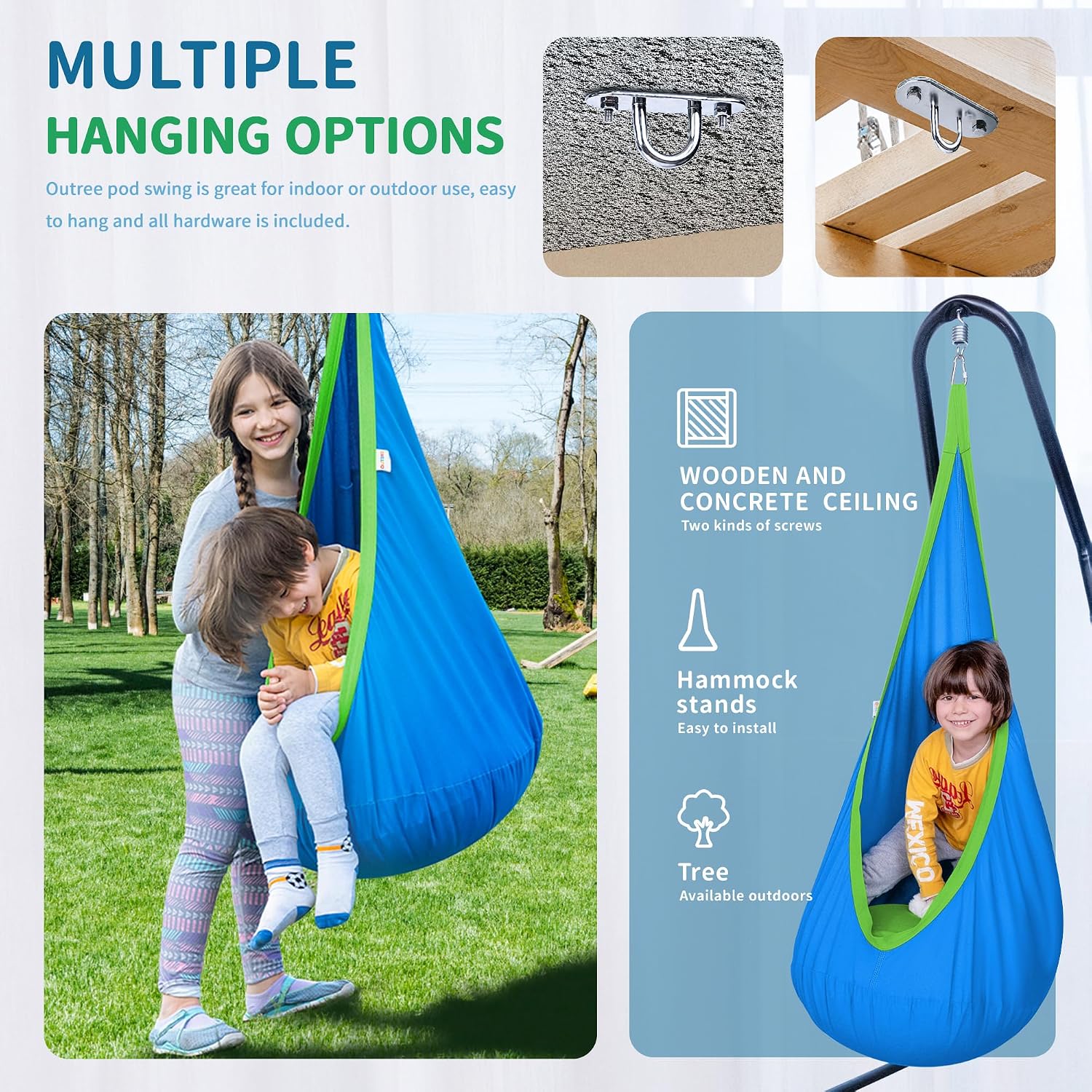 OUTREE Kids Pod Swing Seat, Cotton Sensory Swing for Indoor and Outdoor
