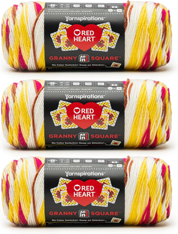 Red Heart Granny Square Crochet Yarn, Soft White-Buttercup Blush, 3-Pack