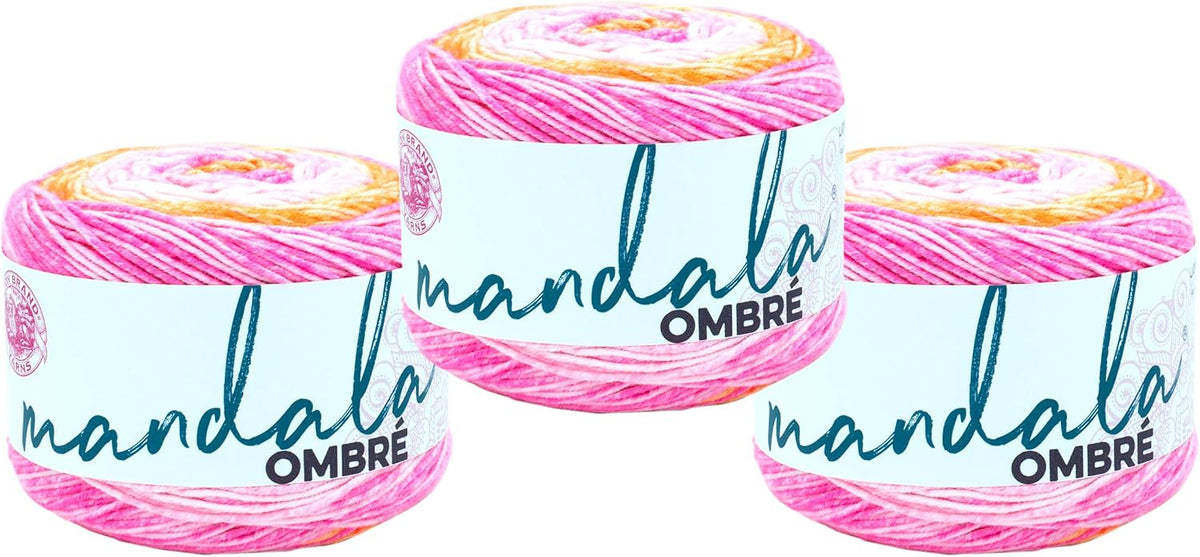Lion Brand Yarn, Mandala Ombré Yarn, Serene, Pink Multicolor, 3 Pack
