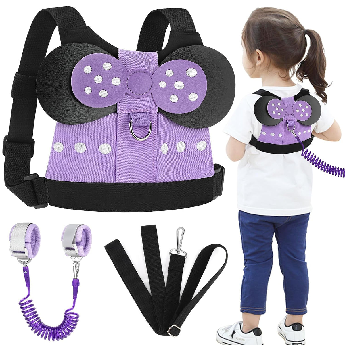 Accmor Toddler Harness Leashes + Anti Lost Wrist Link, Cute Child Safty Harness Leash Belt for Kids, Baby Anti Lost Leash Walking Harness Wristband Adjustable Assistant Strap for Girls/Boys to Travel
