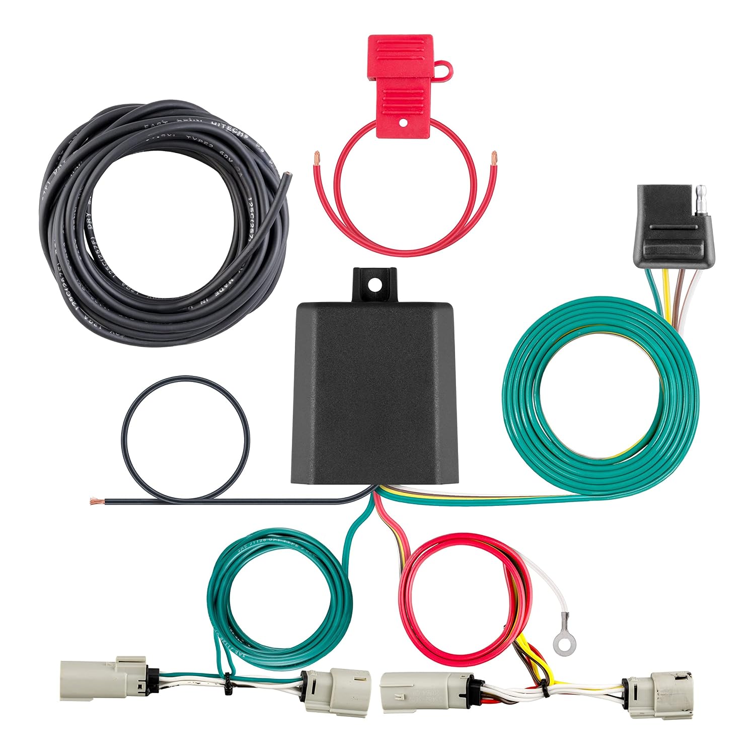 CURT 56468 Custom 4-Pin Trailer Wiring Harness, Fits Select 2021+ Ford Bronco with LED Lights, Vehicle-Side T-Connector, Plug-and-Play No-Splice Install, Tail Light Converter, Dust Cover