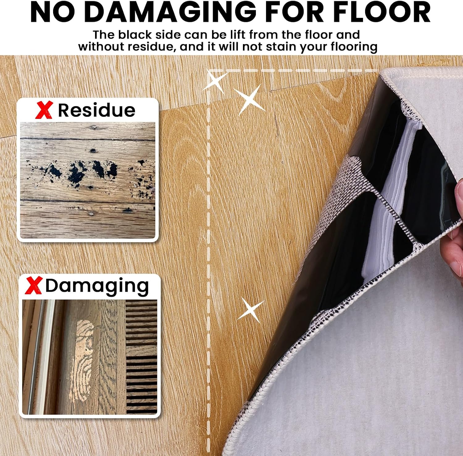 Reusable Rug Tape Grippers, Carpet Tape No Damaging for Hardwood Floors 8Pc
