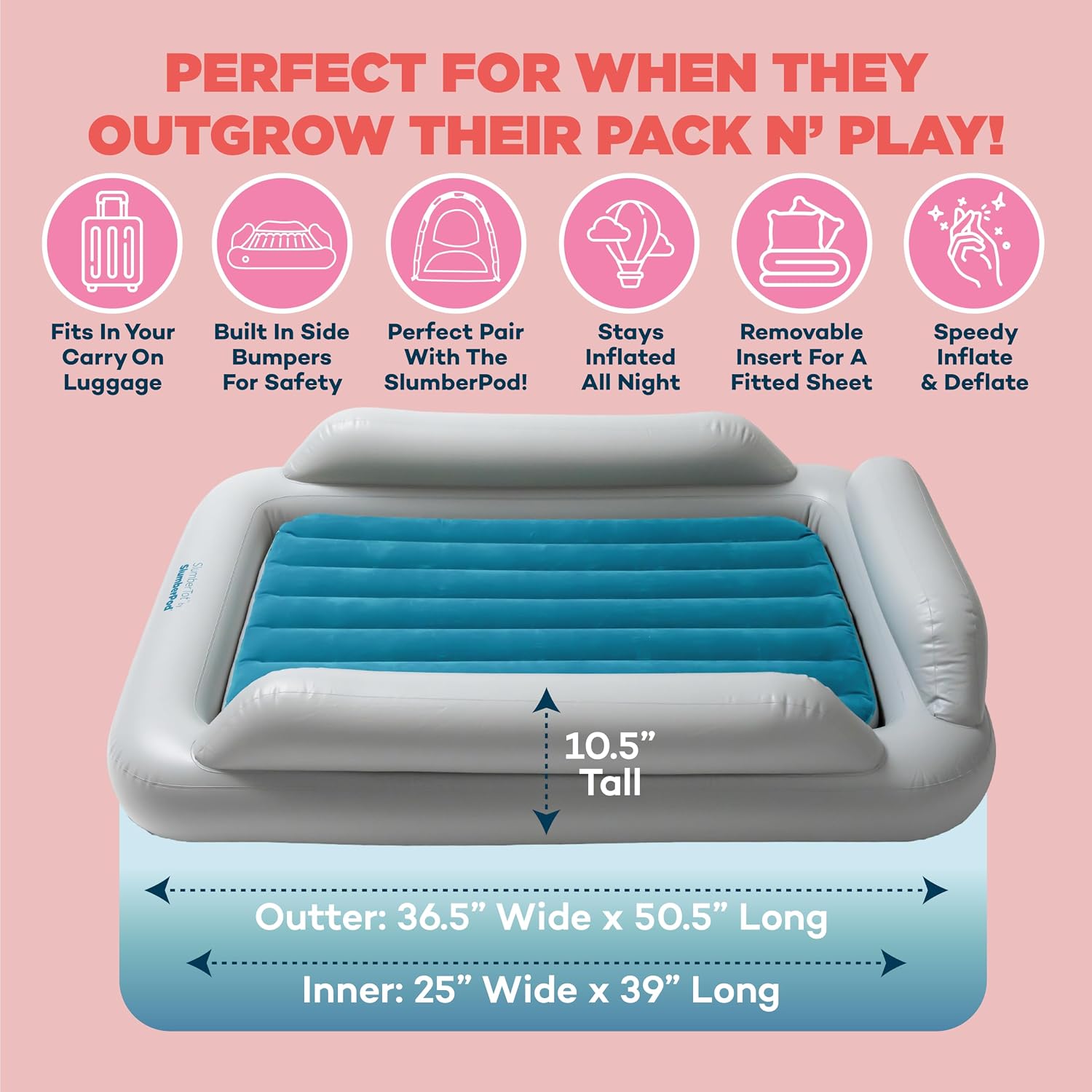 SlumberPod SlumberTot Inflatable Toddler Travel Bed with Safety Bumpers