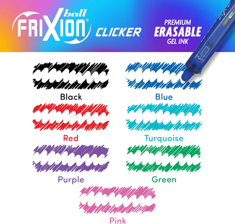PILOT FriXion Clicker Erasable, Fine Tip 0.7mm, 7 Count Pouch