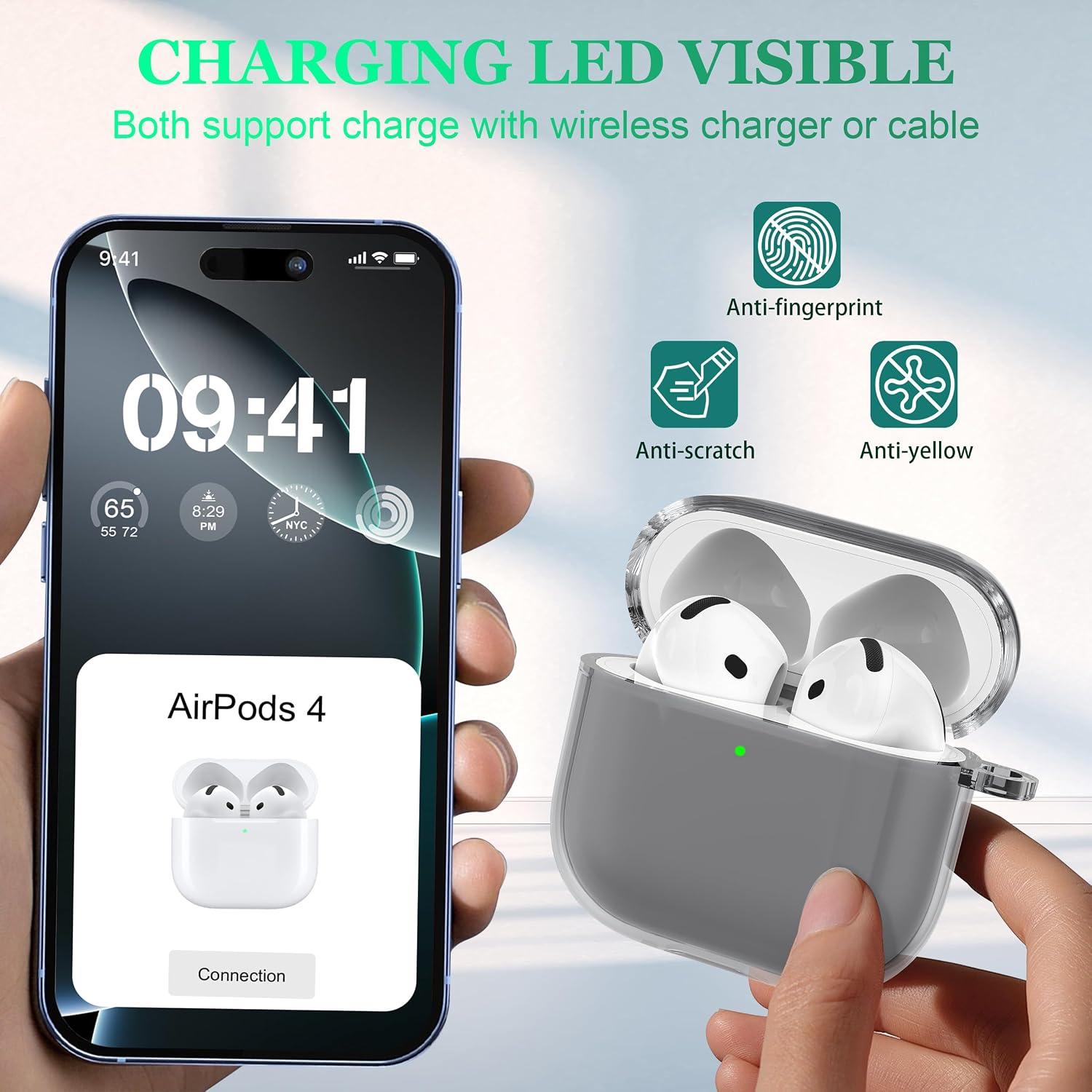 for AirPods 4th Generation Case Cover 2024, Military-Grade Shockproof, Soft TPU Highly Transparent Anti-Yellowing for AirPods 4 Case with Cleaning Kit & Cute Round Buckle, Clear Black