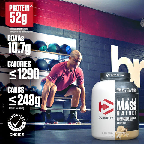 Dymatize Super Mass Gainer Protein Powder, Gourmet Vanilla, 52g Protein, 1g Creatine, 1280 Calories, 10.7g BCAAs, 245g Carbs, Contains Whey Protein Powder, Isolate, and Casein (8 Servings)
