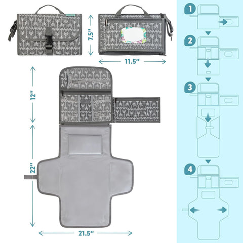 Kopi Baby Portable Diaper Changing Pad, Wipes Pocket, Premium Grey Arrows