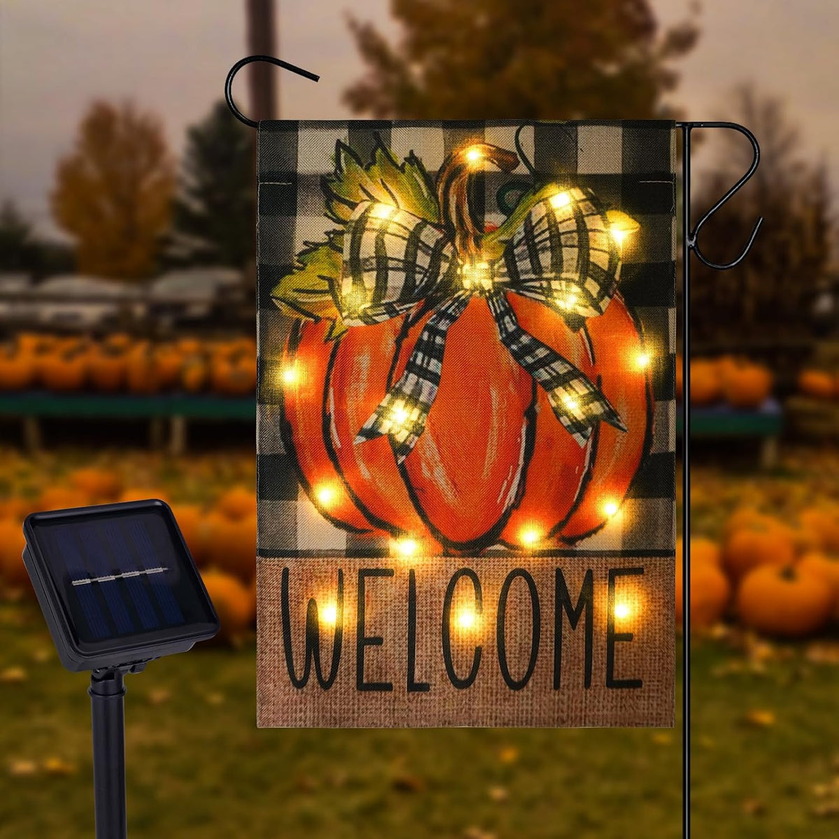 Solar Thanksgiving Decorations Garden Flag, Lighted Autumn Fall Decor Flag
