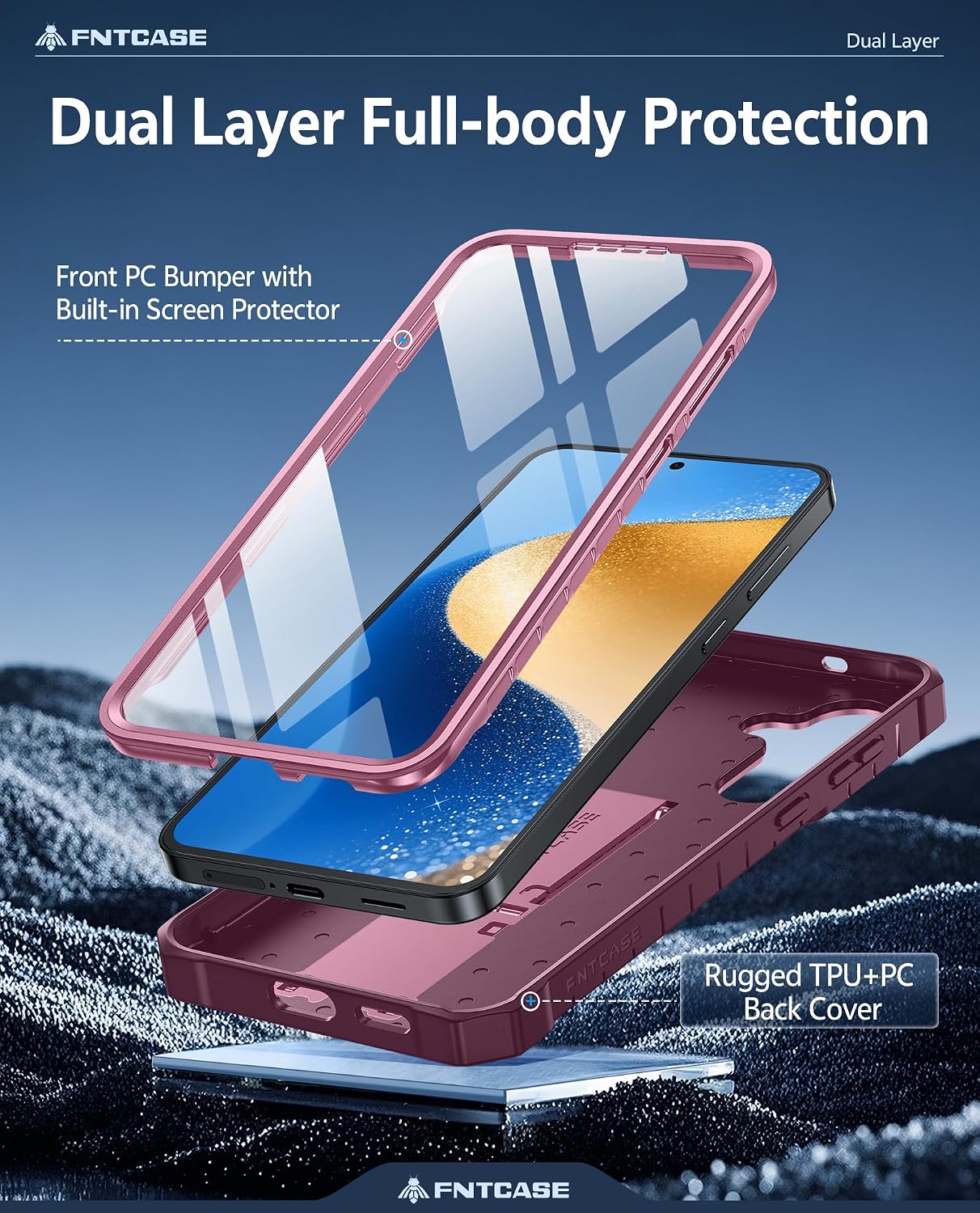 FNTCASE for Samsung Galaxy S26 FE Case, Built-in Screen Protector Kickstand