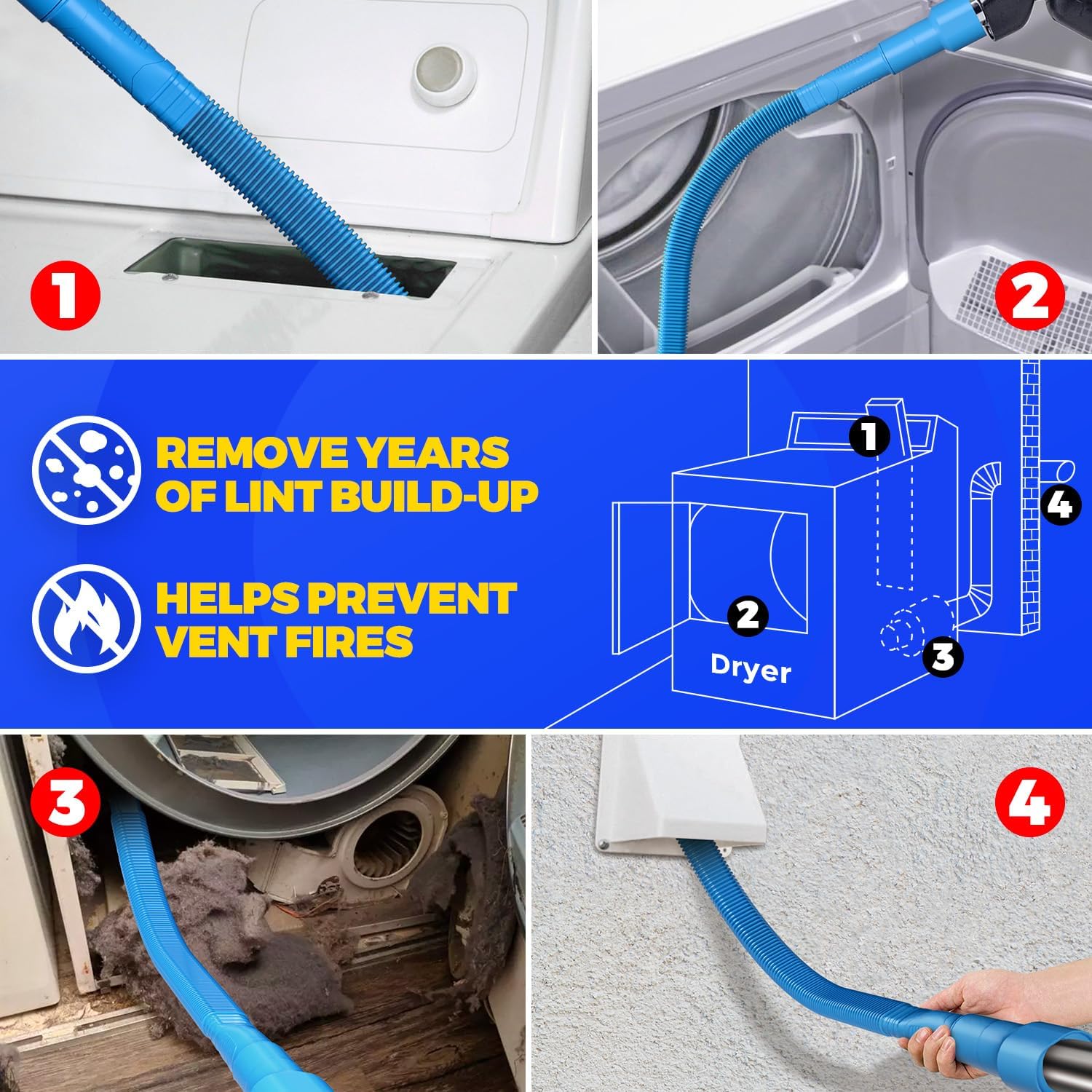 Holikme Dryer Vent Cleaner Kit 2Pack - Lint Vacuum Attachment & Brush