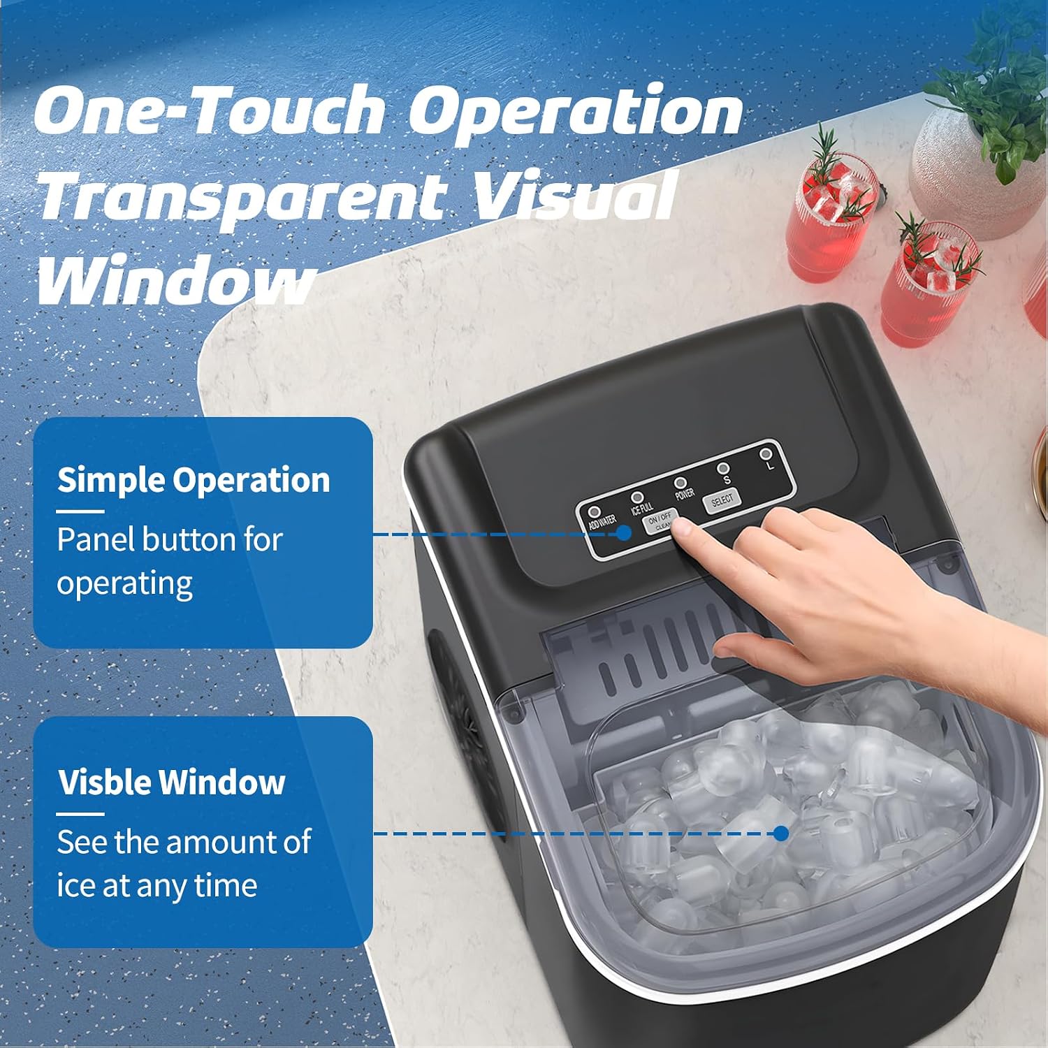 26LBS Per Day Portable Countertop Ice Maker, Self-Cleaning