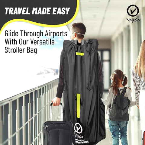 V VOLKGO XL Stroller Travel Bag for Airplane with Backpack Shoulder Straps, Stroller Cover for Air Travel, Jogger & Carrier, Waterproof Travel Cover (18x24x47 in)