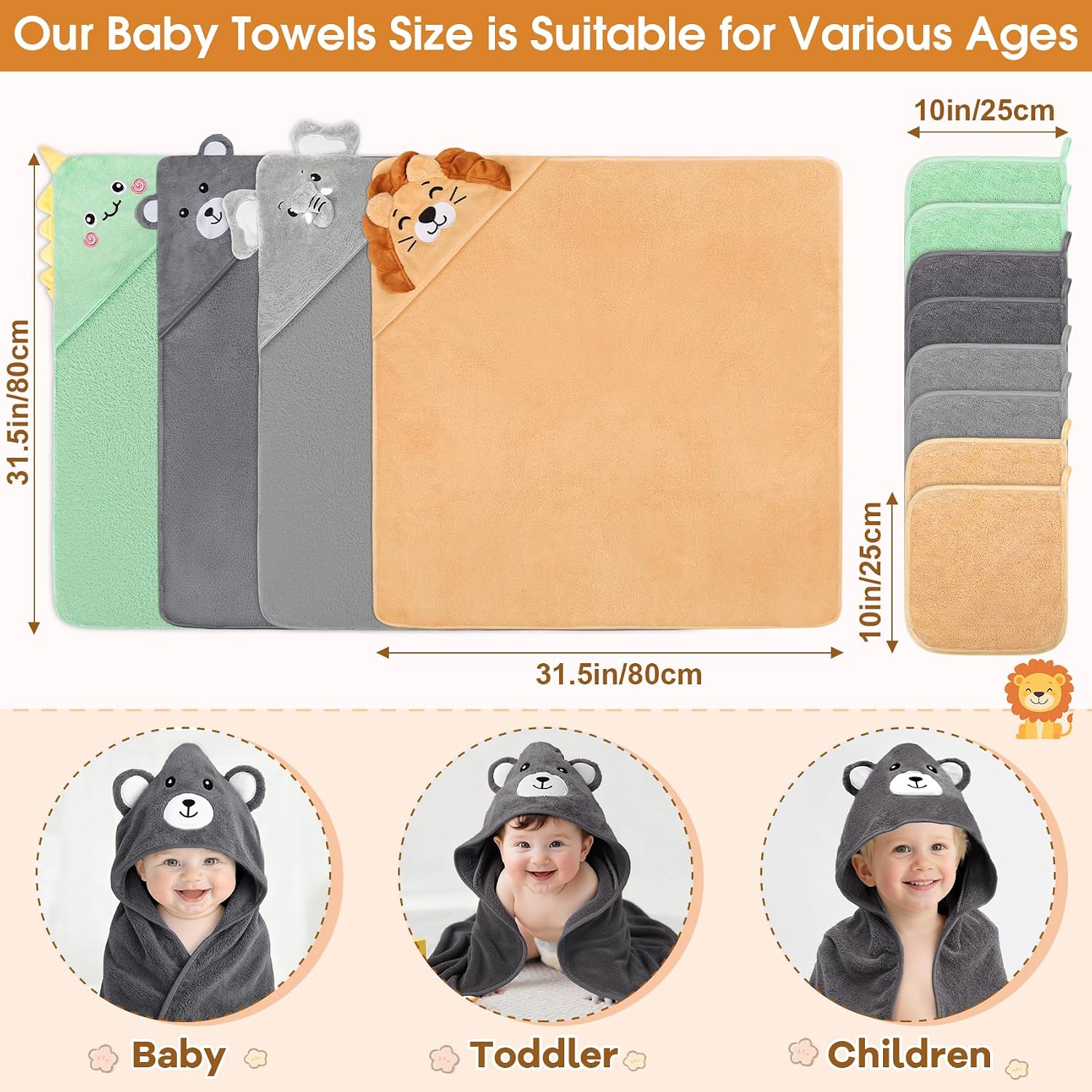12 PCS Baby Bath Towels Set, Baby Towels for Newborn Bath Essentials