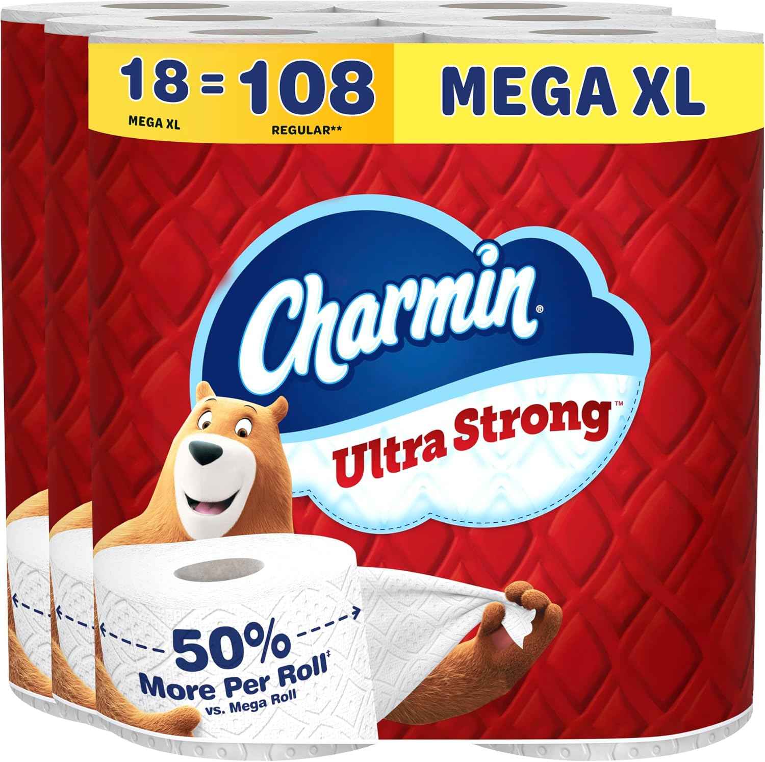 Charmin Ultra Strong Toilet Paper, 18 Mega XL = 108 Regular