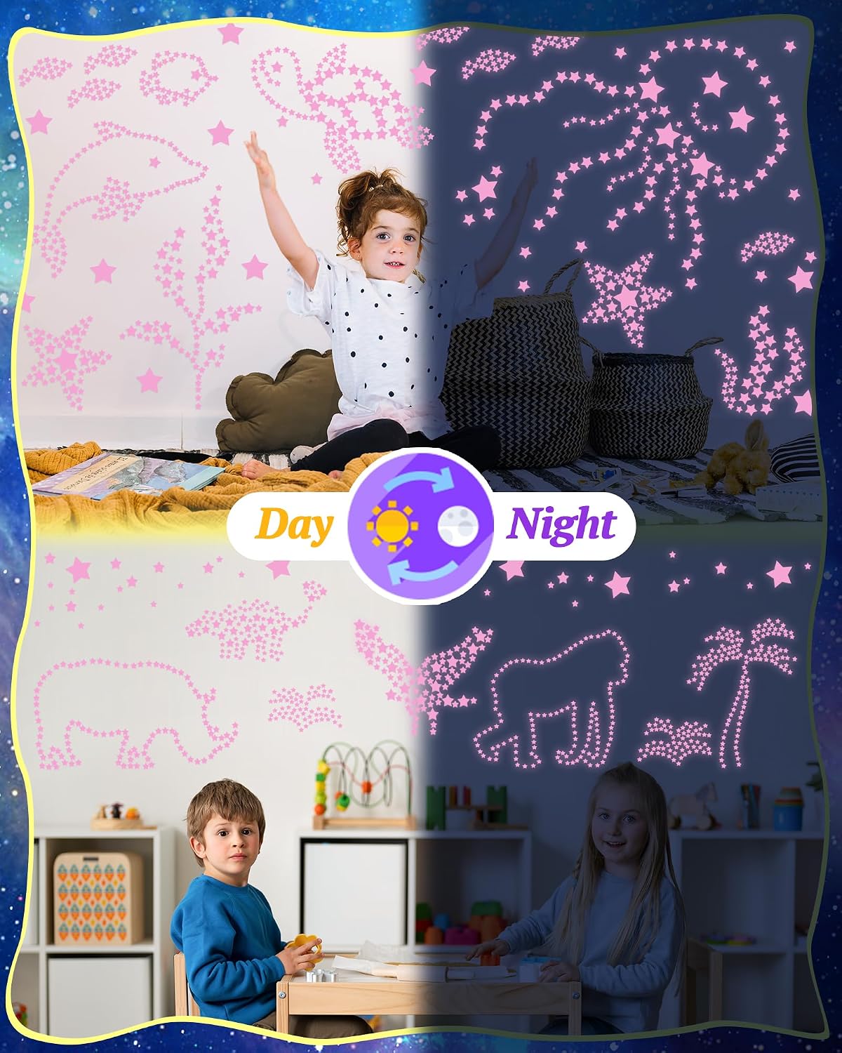 201 Pcs Glow in The Dark Stars Stickers for Ceiling, Kid Room Wall Decor