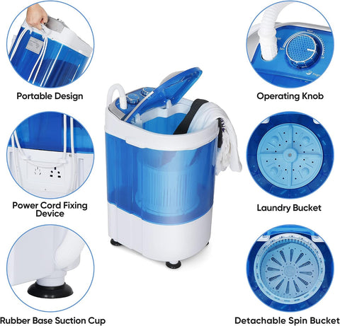 Portable Mini Washing Machine，Small Compact Laundry 4.4lbs Capacity Washer w/Spin Cycle Basket and Drain Hose Drum Washing Machine