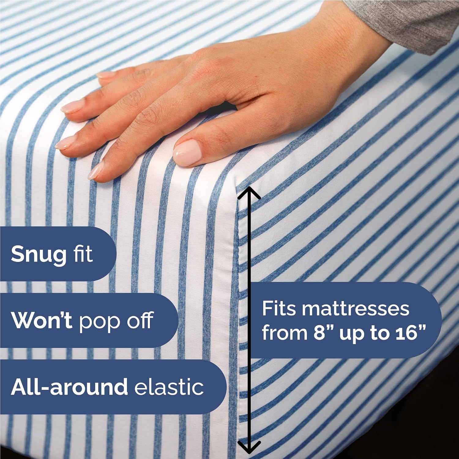 Full Size 4 Piece Sheet Set - Breathable & Cooling Sheets - Blue Stripes